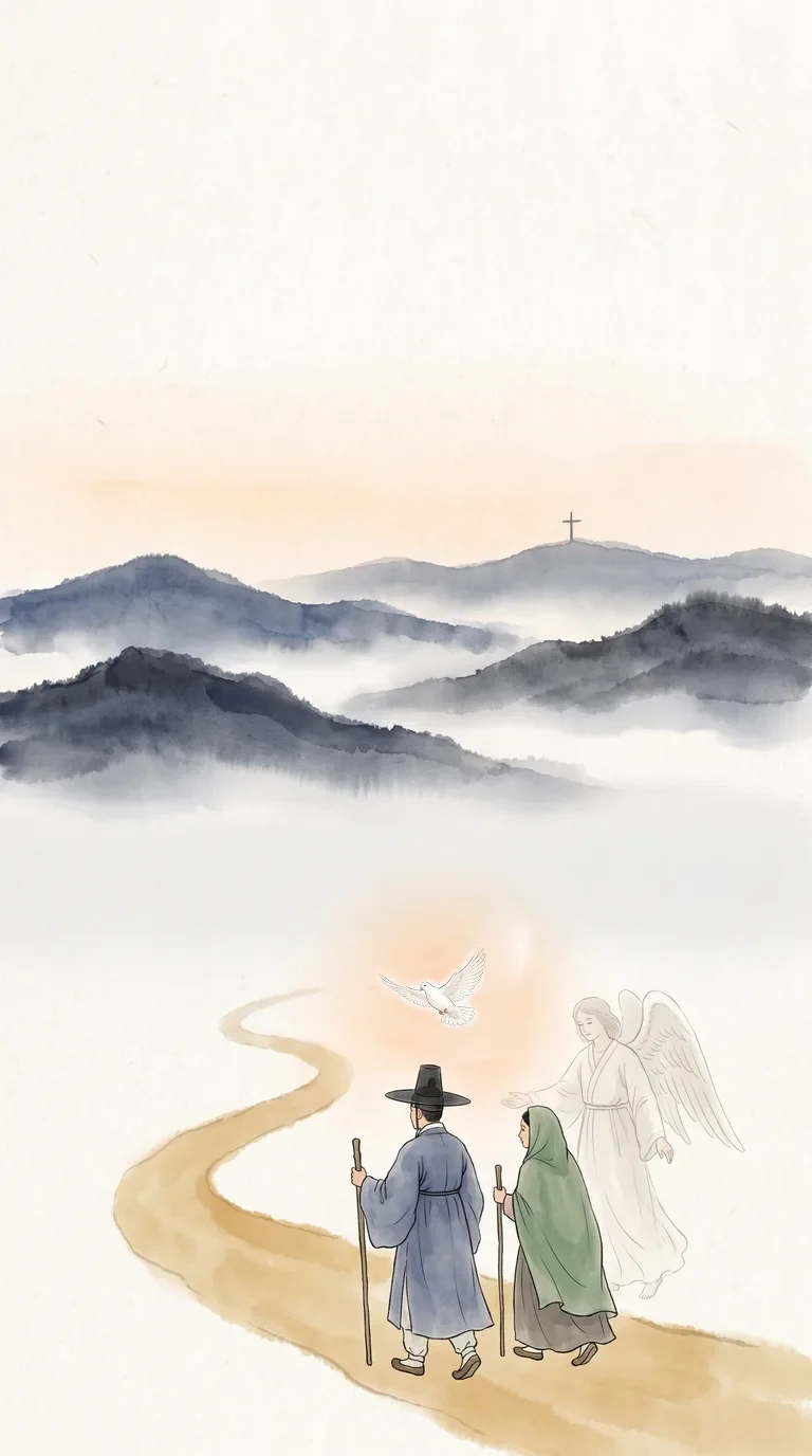 성령의 순례길 — 새벽 길을 나서는 순례자